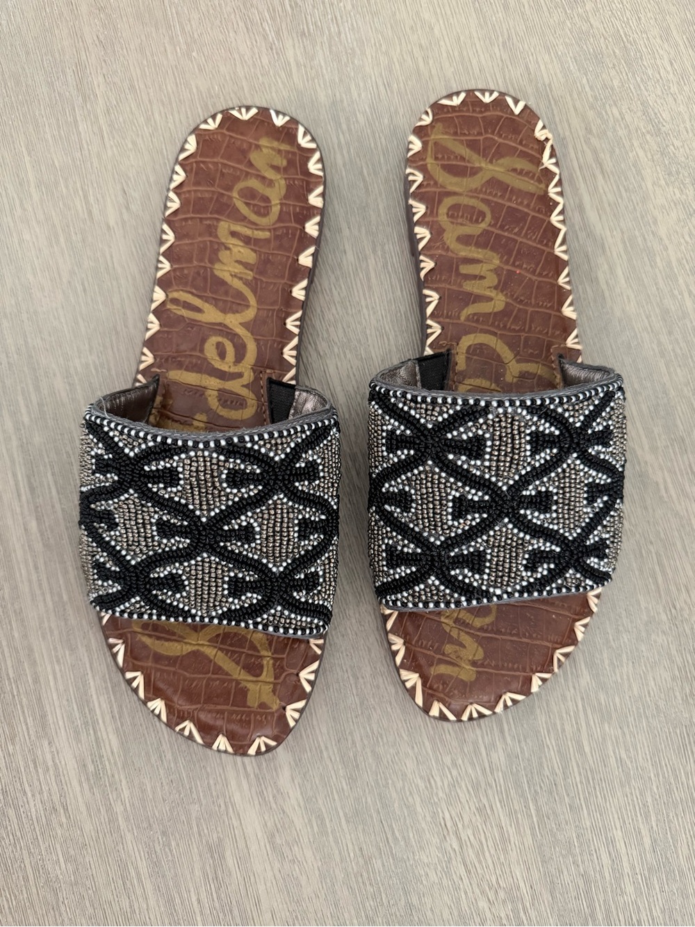 Sam Edelman Black and Silver Beaded Slide Sandals